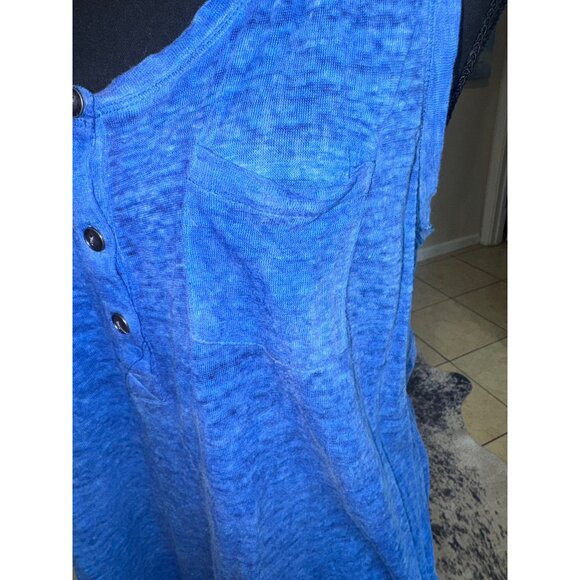 Dear John Cobalt Blue 100% Linen Tank Top Button Size L Beach Nautical Resort - Picture 10 of 11